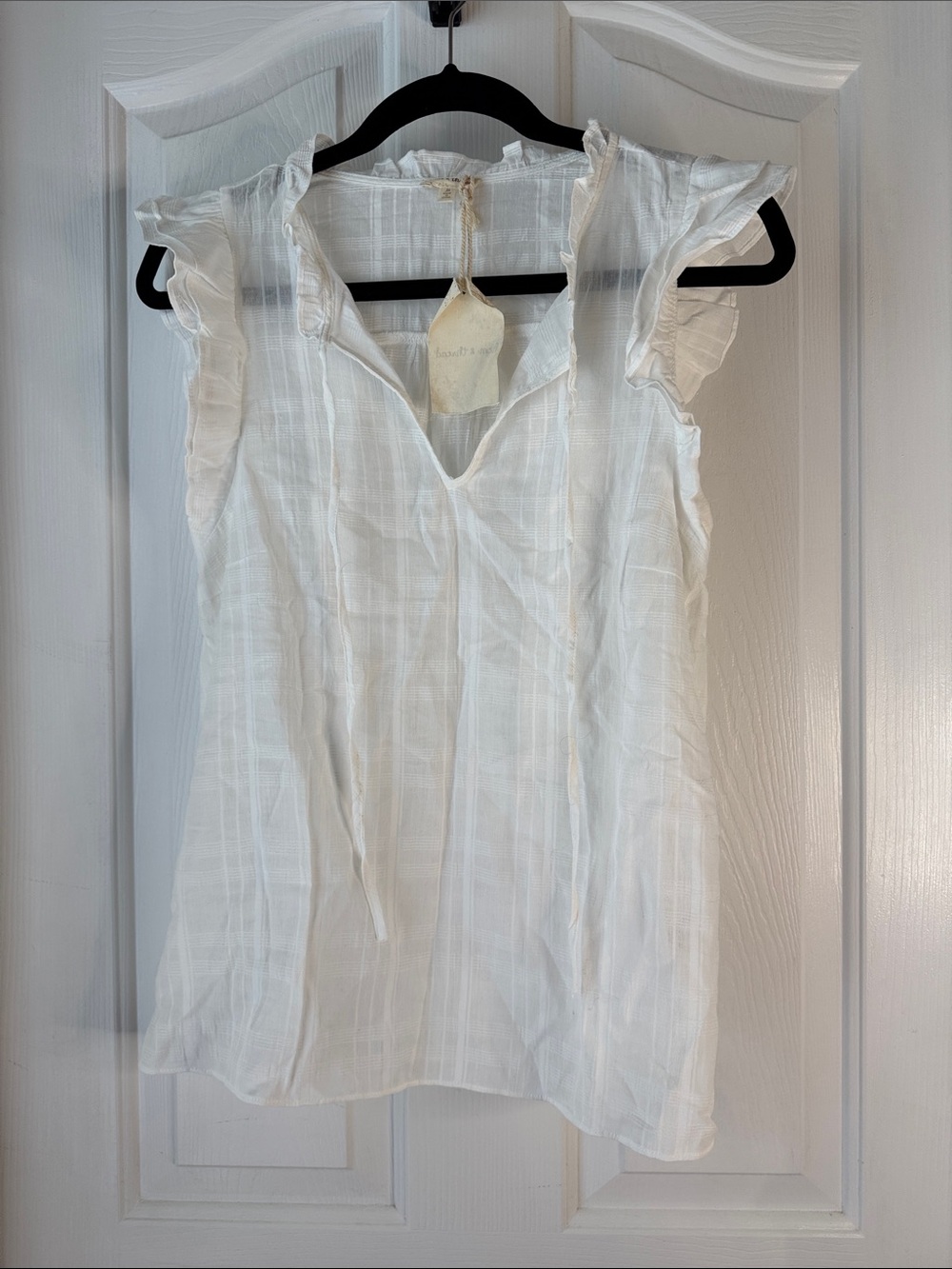 Hem & Thread White Ruffle Sleeve V-Neck Cotton Top (BB)